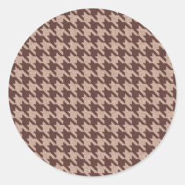 Brun Houndstooth Priddy Klassiskt Mönster Runt Klistermärke