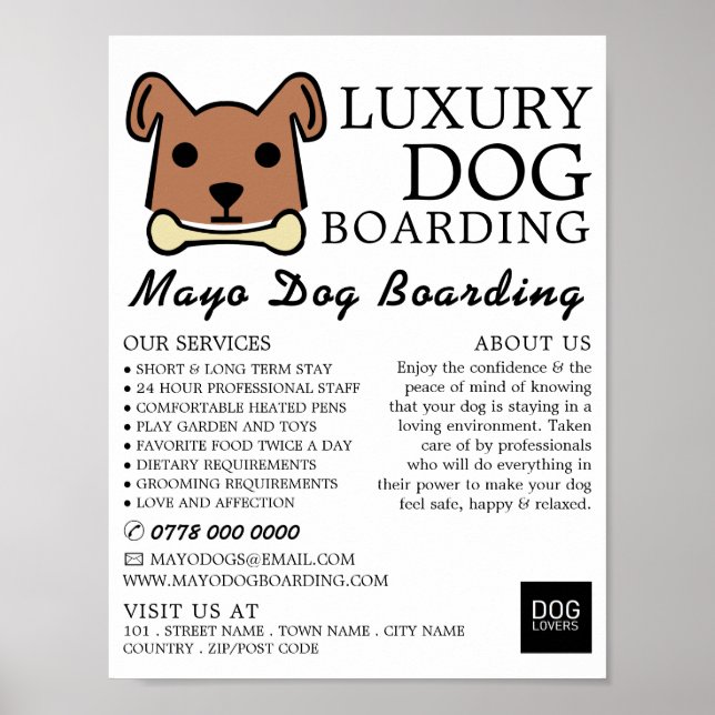 Brun Hund med ben, Hund Boarding, Reklam Poster (Framsidan)