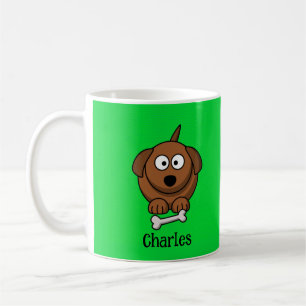 Brun hund med benets personlig på grönt kaffemugg