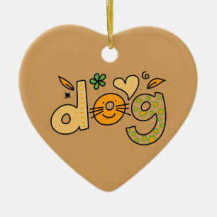 Brun Hund Tecknad Hjärtat Ornament
