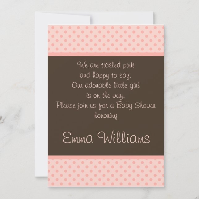 Brun i Rosa Polka Dot Baby Shower-inbjudan Inbjudningar (Framsida)