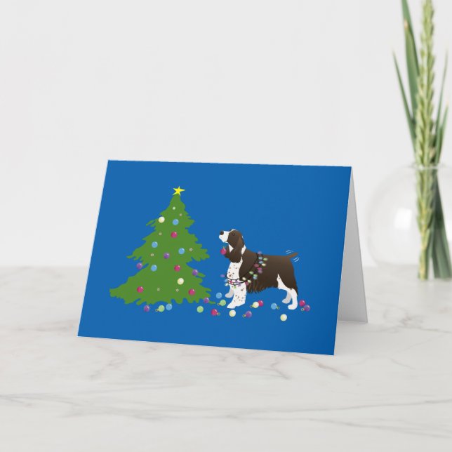 Brun illustration för jul för SpringerSpaniel Helgkort (Framsida)