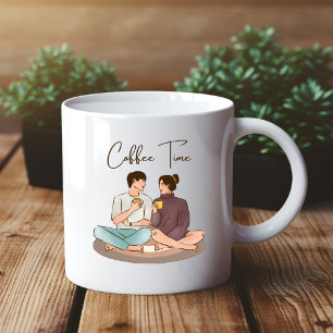 Brun illustrationskaffetid par Mugg