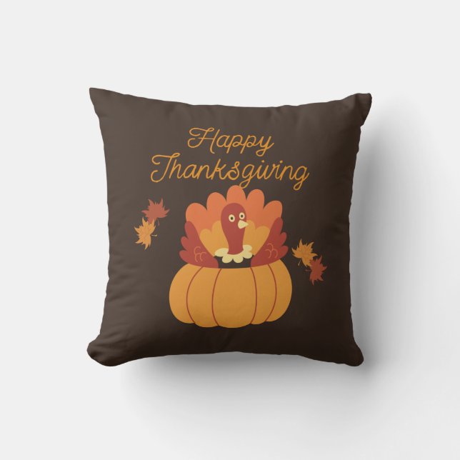 Brun illustrativ Thanksgiving Kudde (Framsida)