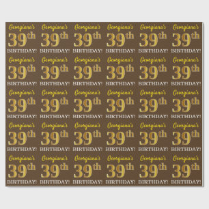Brun, imitation guld look "39-årsdag" presentpapper