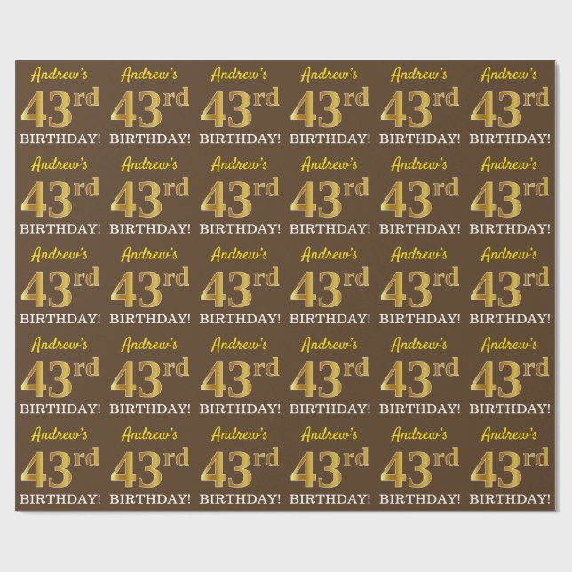 Brun, imitation guld look "43-ÅRSDAG" Presentpapper (Platt)