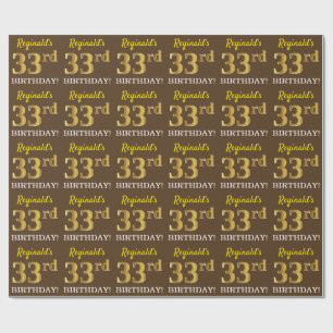 Brun, Imitation Guld titta "33:e BIRTHDAY" Presentpapper