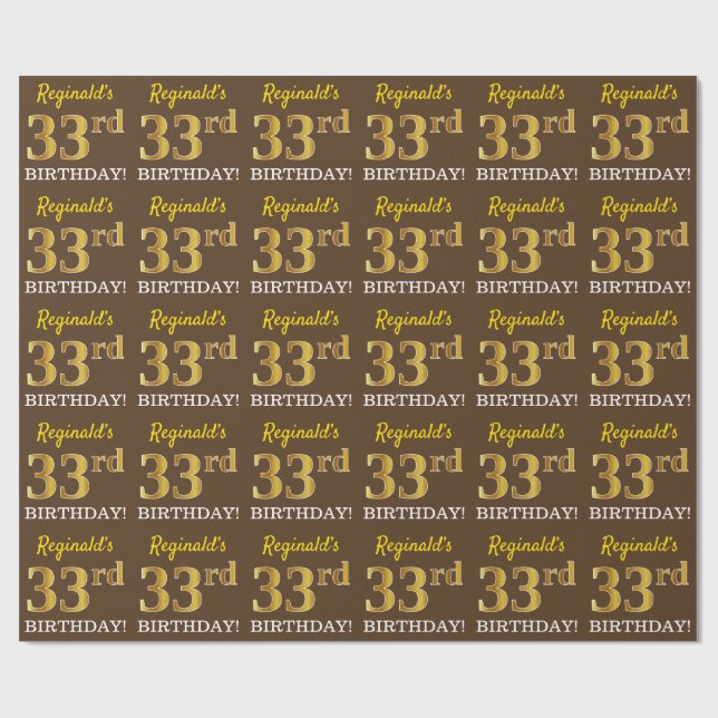 Brun, Imitation Guld titta "33:e BIRTHDAY" Presentpapper (Platt)