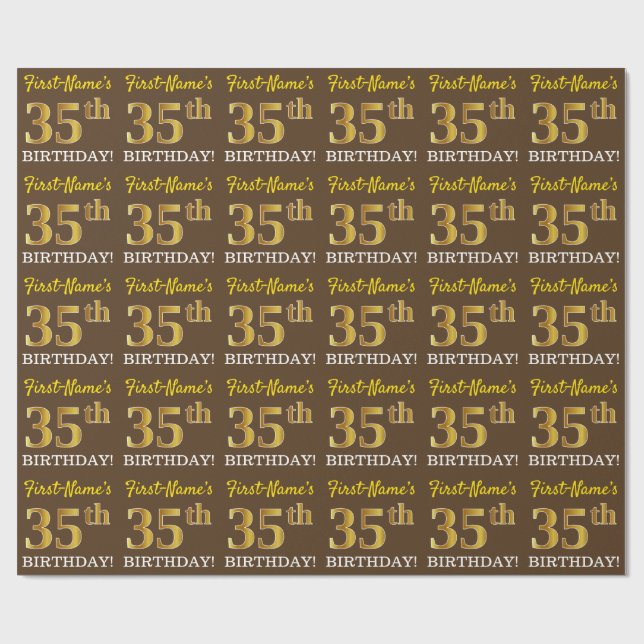 Brun, Imitation Guld titta "35e BIRTHDAY" Presentpapper (Platt)