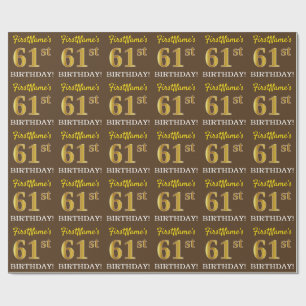 Brun, Imitation Guld titta "61:a BIRTHDAY" Presentpapper