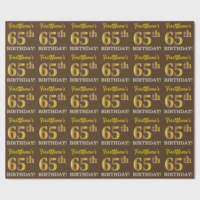 Brun, Imitation Guld titta "65e BIRTHDAY" Presentpapper (Platt)