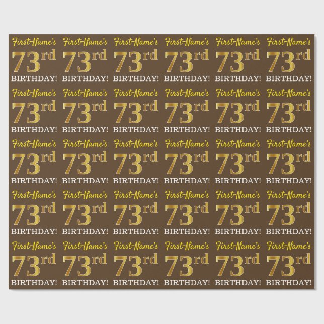 Brun, Imitation Guld titta "73:e BIRTHDAY" Presentpapper (Platt)