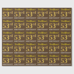 Brun, Imitation Guld tittar "53:e BIRTHDAY" Presentpapper