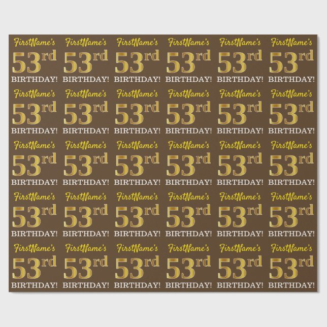 Brun, Imitation Guld tittar "53:e BIRTHDAY" Presentpapper (Platt)