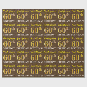 Brun, Imitation Guld tittar "60:e BIRTHDAY" Presentpapper