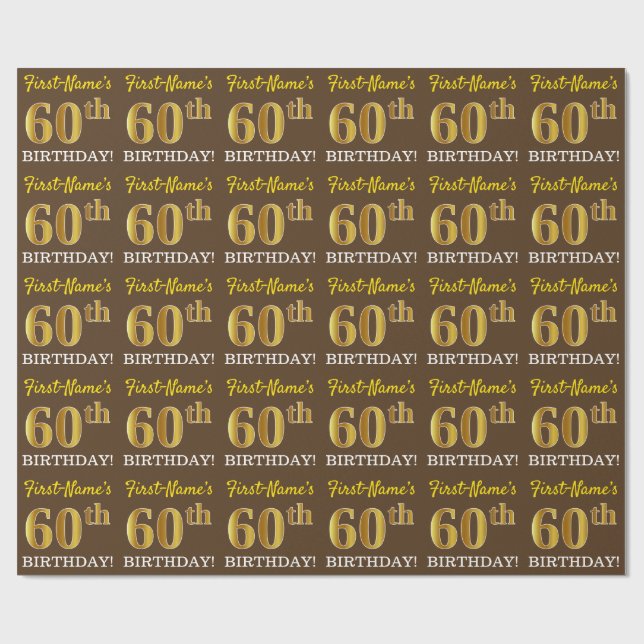 Brun, Imitation Guld tittar "60:e BIRTHDAY" Presentpapper (Platt)