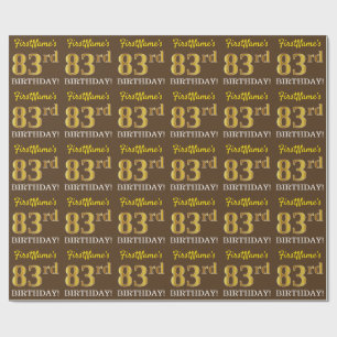 Brun, Imitation Guld tittar "83:e BIRTHDAY" Presentpapper
