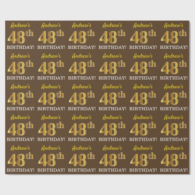Brun, Imitation Guld Utseende "48-ÅRS FÖDELSEDAG" Presentpapper (Platt)
