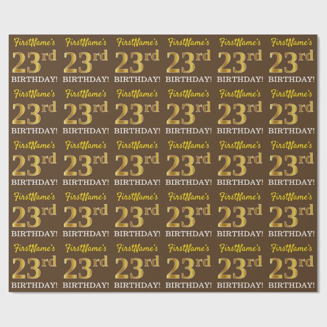 Brun, imitation guldutseende "23-ÅRS FÖDELSEDAG" Presentpapper (Platt)