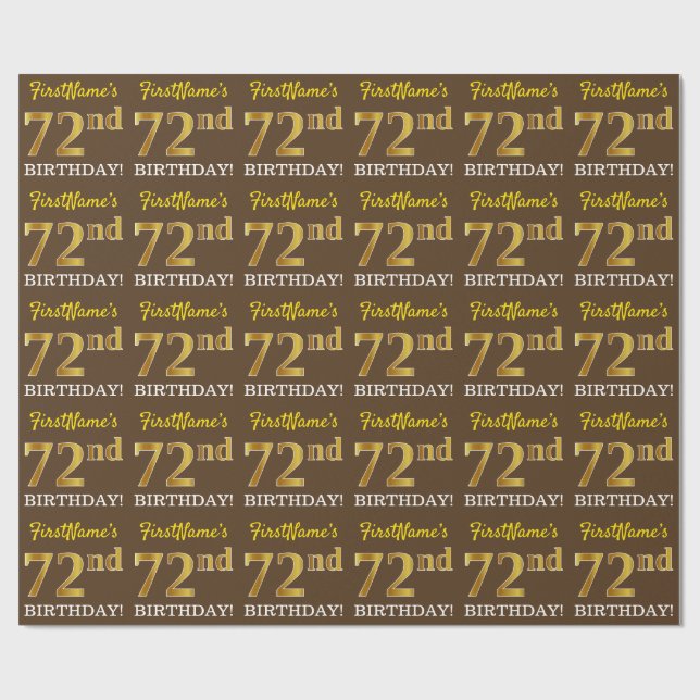 Brun, imitation guldutseende "72-ÅRSDAGEN" Presentpapper (Platt)