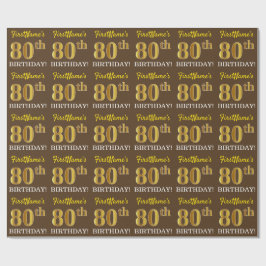 Brun, imitation guldutseende "80-ÅRS FÖDELSEDAG" Presentpapper