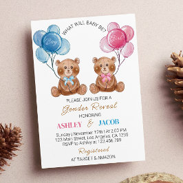 Brun inbjudan till Balloon Gender- med Nalle