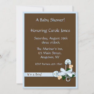 Brun inbjudan till Blue Baby Shower