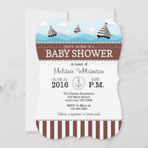 Brun inbjudan till Blue Nautical Baby Shower