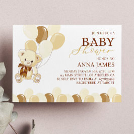 Brun inbjudan till Nalle Teddy Baby Shower