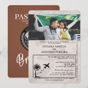 Brun inbjudan till pass-bröllop i Brasilien
