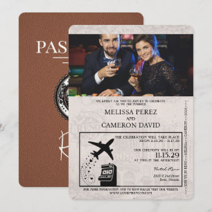 Brun inbjudan till Reno Passport Wedding