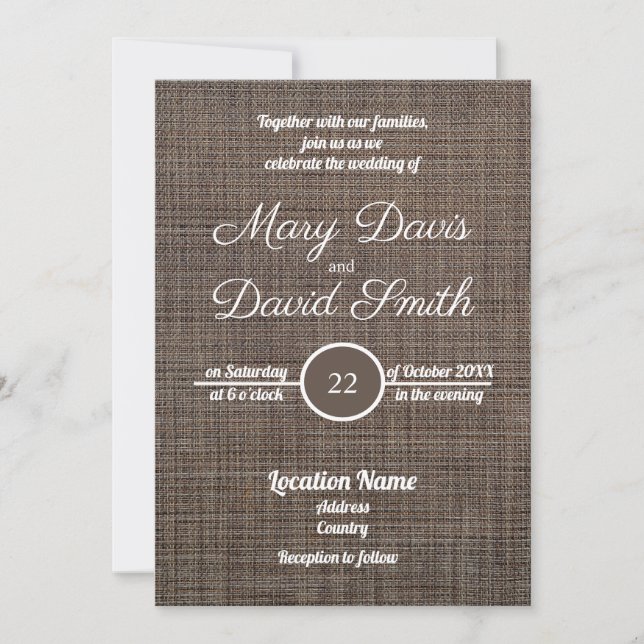 Brun inbjudan till Rustic Background Wedding (Framsida)