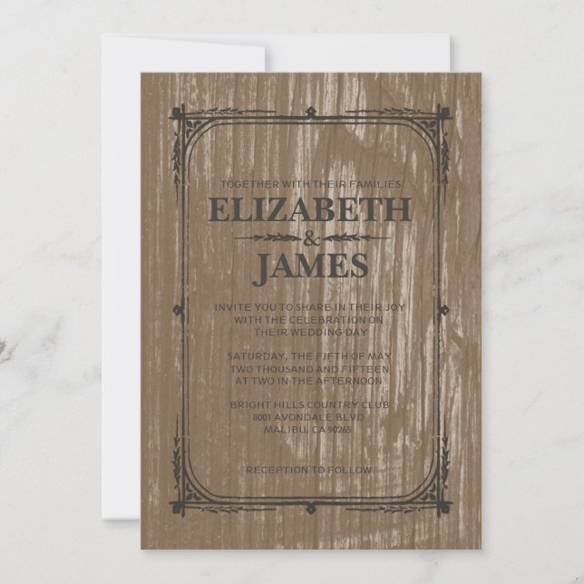 Brun inbjudan till Rustic Barn Wood Wedding (Framsida)