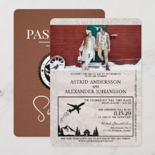 Brun inbjudan till Sverige Passport Wedding
