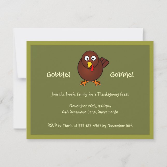 Brun inbjudan till Turkiets Thanksgiving grönt (Framsida)