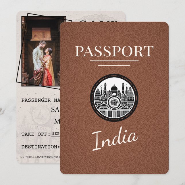Brun Indien pass Spara datum Datumet (Fram/baksida)