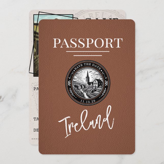 Brun irländskt pass Spara datum Spara Datumet (Fram/baksida)