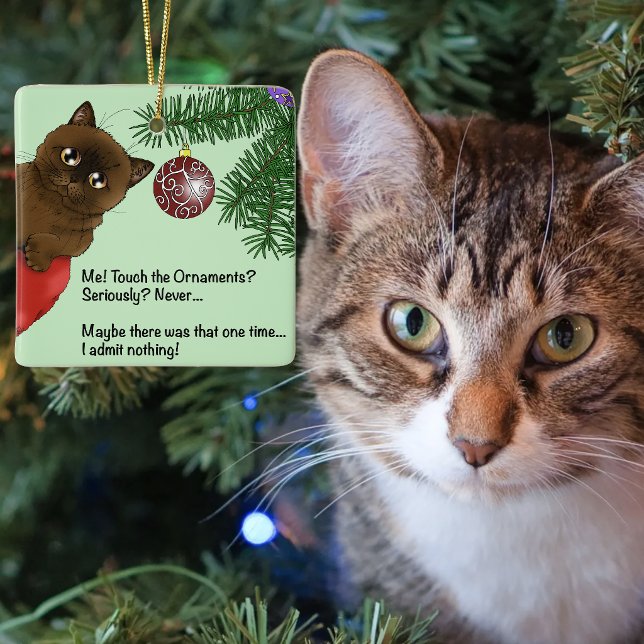 Brun julgransprydnad katt keramik (Skapare uppladdad)
