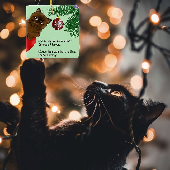 Brun julgransprydnad katt keramik (Skapare uppladdad)