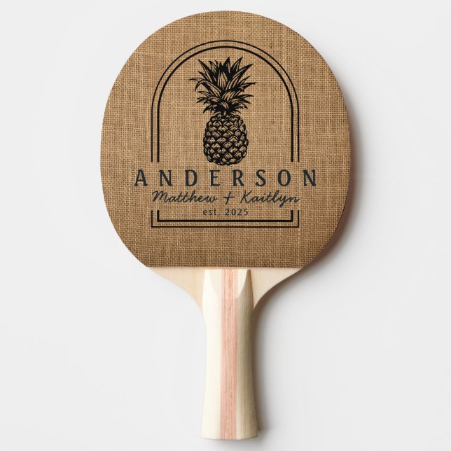 Brun Jutesäck Ananas Bröllopsbåge & Namn Pingisracket (Framsidan)