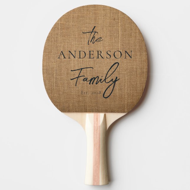 Brun Jutesäck Handskriven Familjenamn Pingisracket (Framsidan)