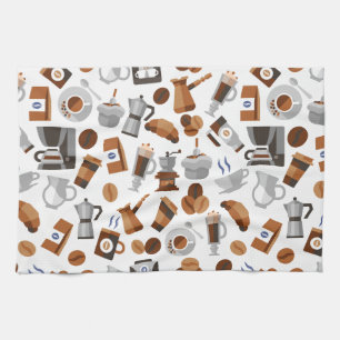 Brun kaffe och Mönster Kökshandduk
