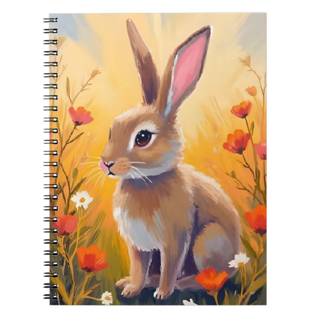 Brun Kanin Blommig Fält Djur Målning Anteckningsbok (Framsidan)