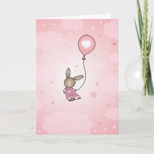 Brun kanin i rosa födelsedagskort kort (Framsida)