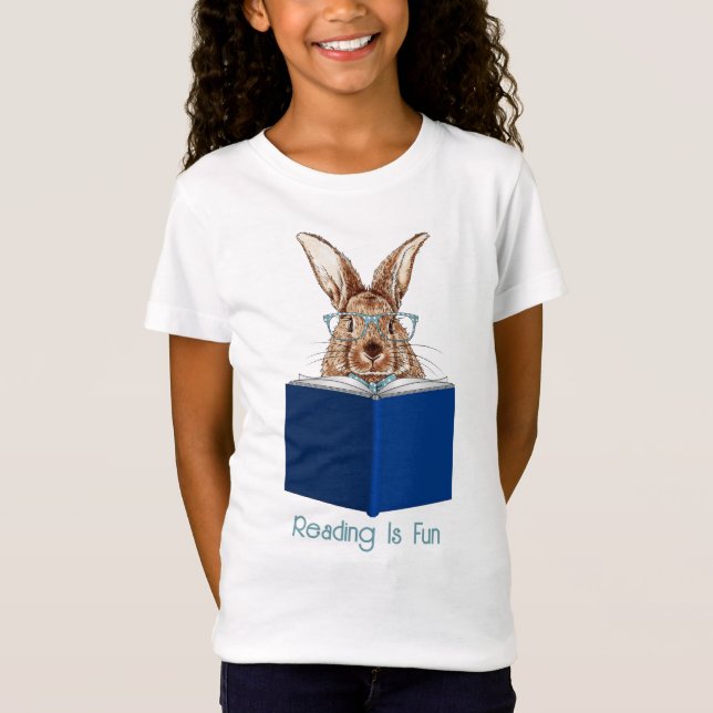 Brun Kanin som Läser en Bok T-Shirt (Framsida)