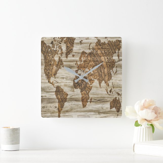 Brun karta i världspressen fyrkantig klocka (Hem)