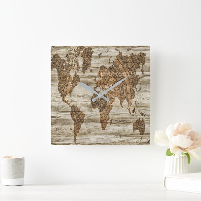 Brun karta i världspressen fyrkantig klocka (Hem)