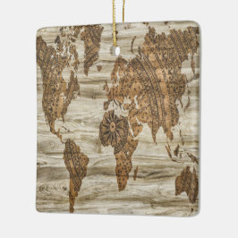 Brun karta i världspressen julgransprydnad keramik