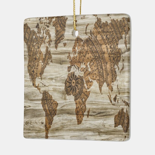 Brun karta i världspressen julgransprydnad keramik (Vänster)