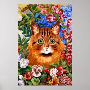 Brun katt Amongst blommaaffischtrycket Poster